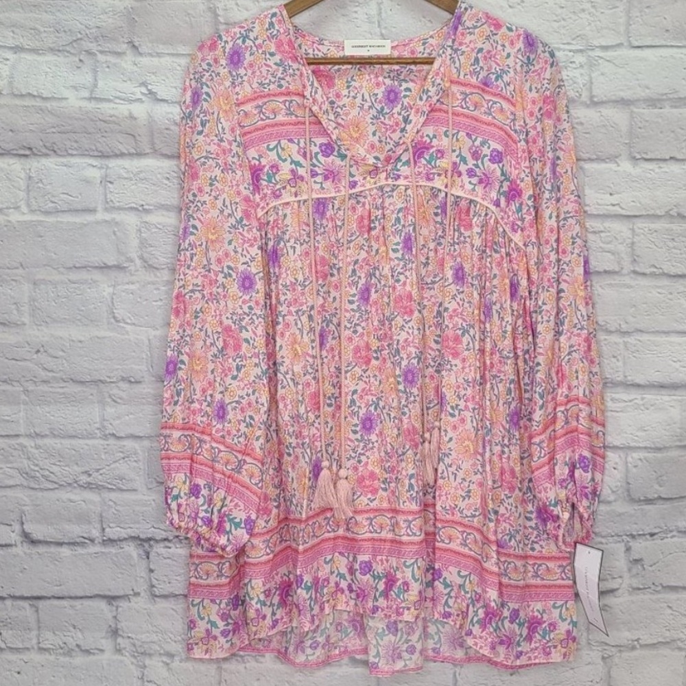 Goodnight macaroon sherry bohemian print pink tassel dress NWT